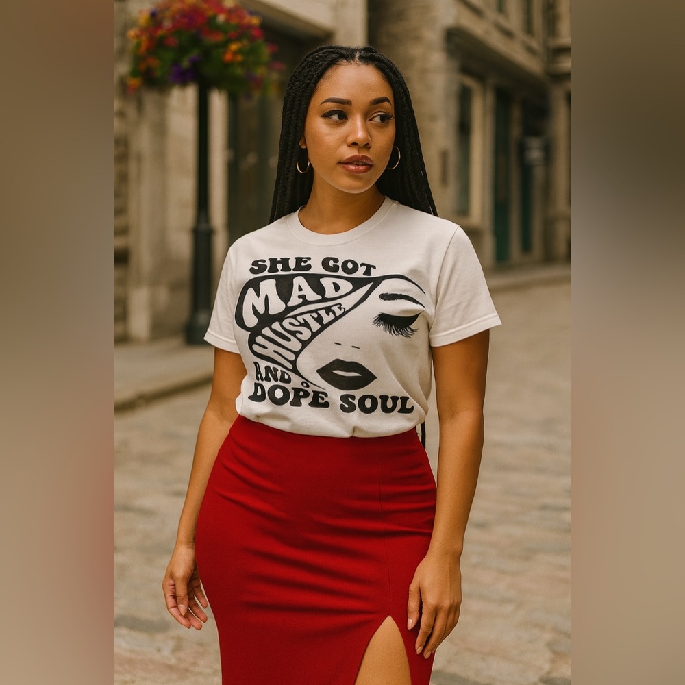 Hand Crafted White Tee with Bold Black Graphic